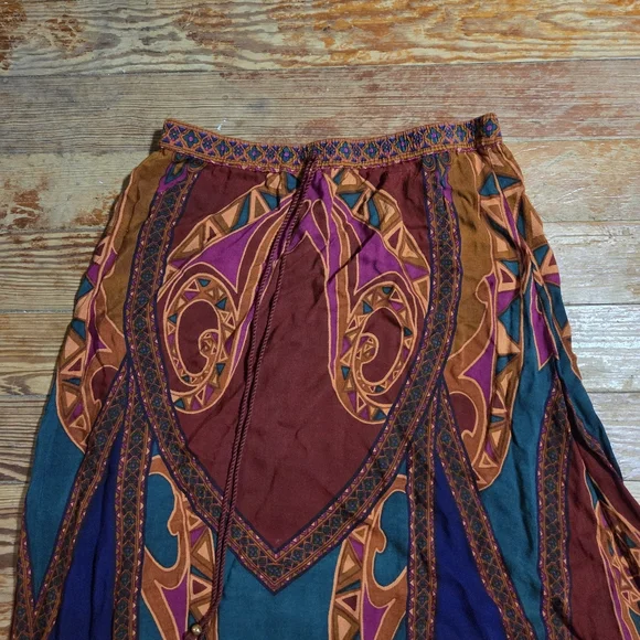 Soft Surrounding Maxi Skirt Women's Red Geometric Boho Tasseled Small Petite - Picture 3 of 5